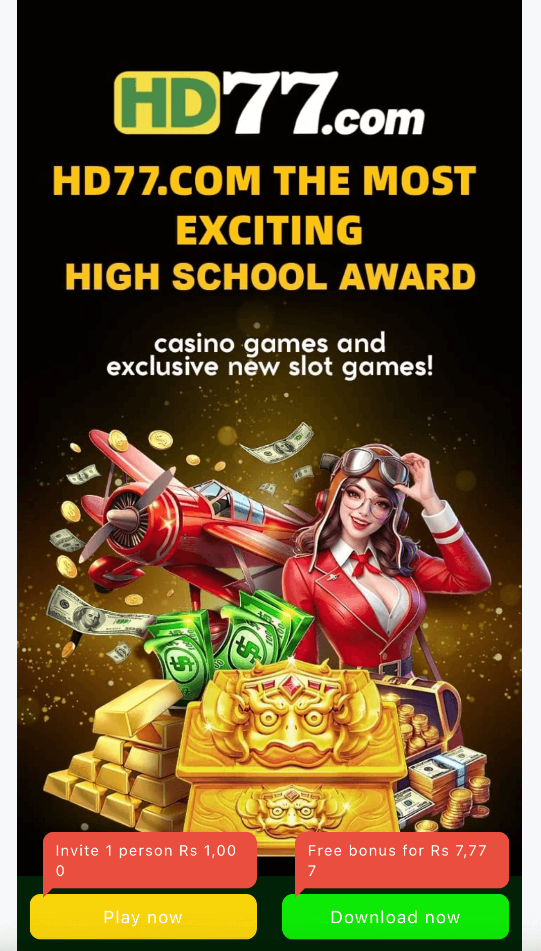 HD77 game home screen showing prediction rounds and earning features on Android